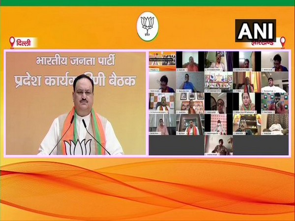 BJP president JP Nadda addressed Jharkhand BJP State Executive Meeting via video conference (Photo/ANI)