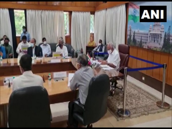 Chief Minister BS Yeddyurappa during a meeting with the Central team headed by Union Home Minister KV Pratap (Photo/ANI)