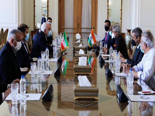 EAM S Jaishankar holding meeting with Iranian Foreign Minister Mohammad Javad Zarif on Tuesday. (Photo credit: S Jaishankar Twitter)