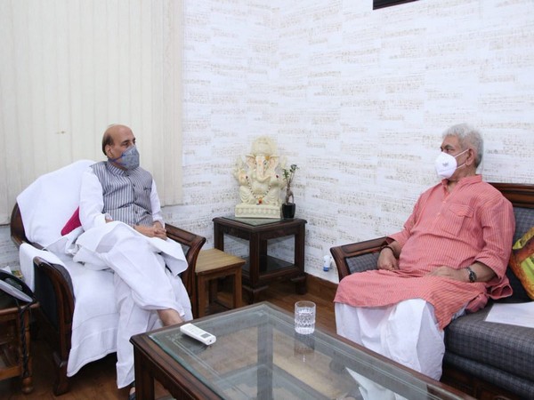 Defence Minister Rajnath Singh (left) Jammu and Kashmir Lieutenant Governor, Manoj Sinha (right)