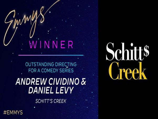 Andrew Cividino and Dan Levy win the Emmy in category of 'Outstanding Directing for a Comedy Series' for Schitt's Creek. (Image Source: Twitter)