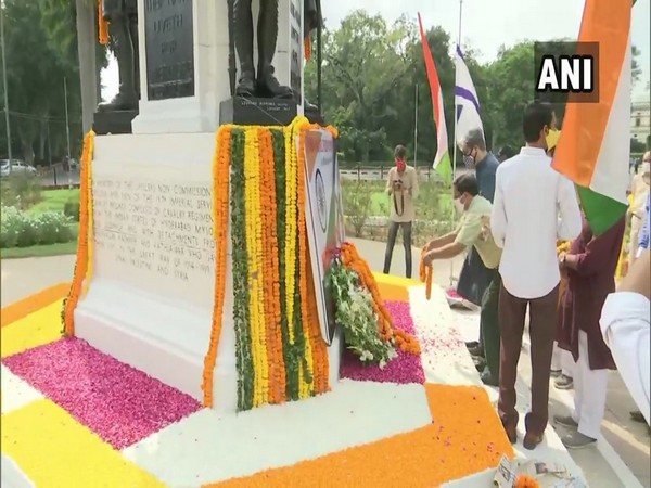 Tributes were paid to fallen soldiers at Teen Murti-Haifa Chowk. (Photo/ANI)