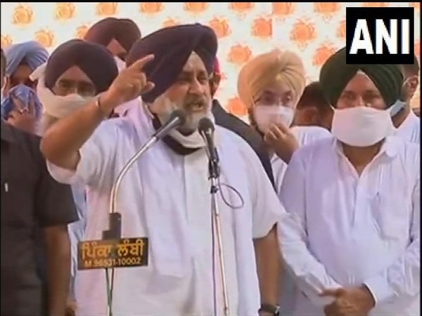 Shiromani Akali Dal president Sukhbir Singh Badal speaking at protest march (Photo/ANI)