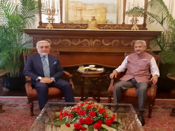 Dr Abdullah Abdullah, Chairman of the Afghanistan High Council for National Reconciliation, and External Affairs Minister S Jaishankar during the meeting on Friday. (Photo/Jaishankar on Twitter)