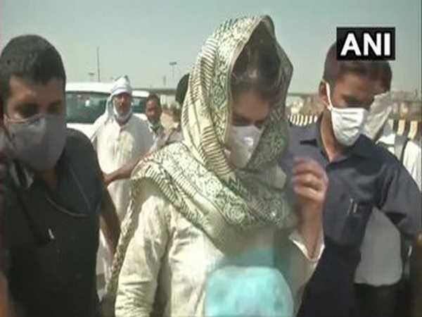 Congress leader Priyanka Gandhi Vadra walks along the Yamuna Expressway on Thursday. (Photo/ANI)