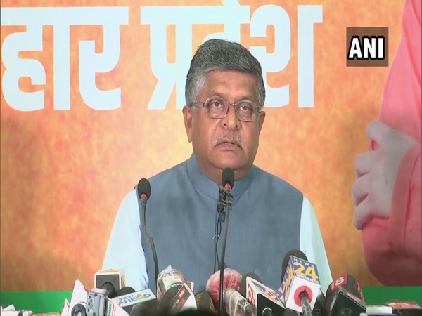 Union Minister Ravi Shankar Prasad speaking to reporters at a press conference in Patna on Friday. [Photo/ANI]