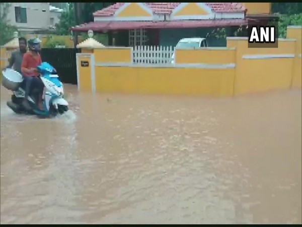 A waterlogged road in Mangaluru's Kottara town on Wednesday. (Photo/ANI)