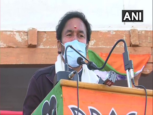 Minister of State (MoS) for Home Affairs, G. Kishan Reddy addressing public rally in Nubra Valley, Leh (Photo/ANI)