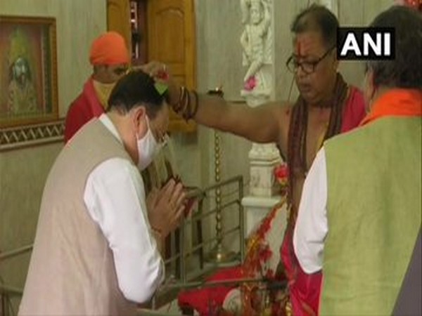 BJP president JP Nadda at Siliguri's Anandamoyee Kalibari Temple (Photo/ANI)