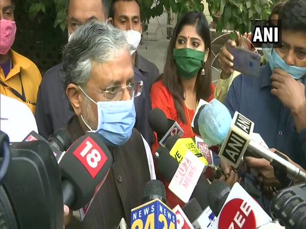 Bihar Deputy Chief Minister Sushil Kumar Modi cast his vote at St Joseph High School in Rajendra Nagar. (Photo/ANI)