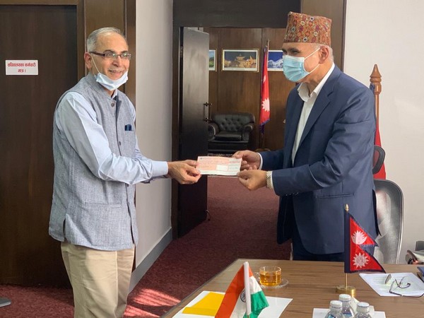 Indian Ambassador to Nepal, Vinay Mohan Kwatra meeting Nepal Finance Minister Bishnu Prasad Paudel at the latter's office on Tuesday.