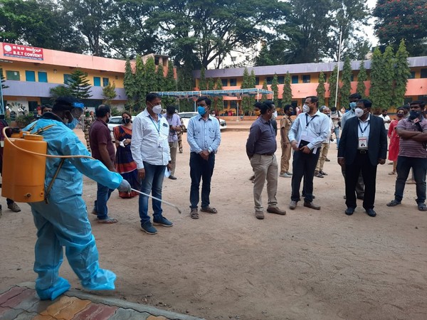 Sanitization work being carried out after COVID-19 positive patient voted (Photo/ANI)