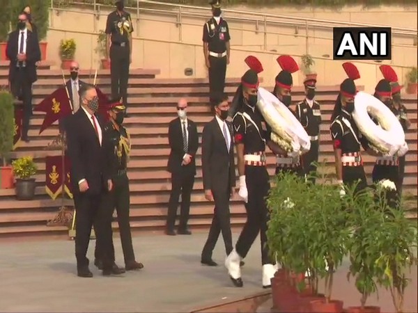 US Secretaries of State and Defence Mike Pompeo and Mark Esper lay wreath at National War Memorial on Tuesday