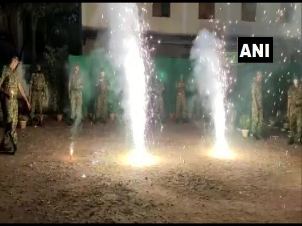 A visual of ITBP personnel celebrating Diwali in Chhattisgarh's Rajnandgaon on Saturday night. Photo/ANI