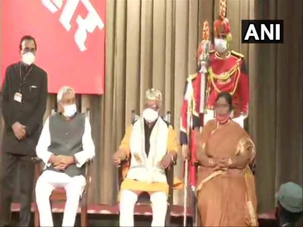 Bihar CM Nitish Kumar with Deputy chief ministers Tarkishore Prasad and Renu Devi (Photo/ANI)