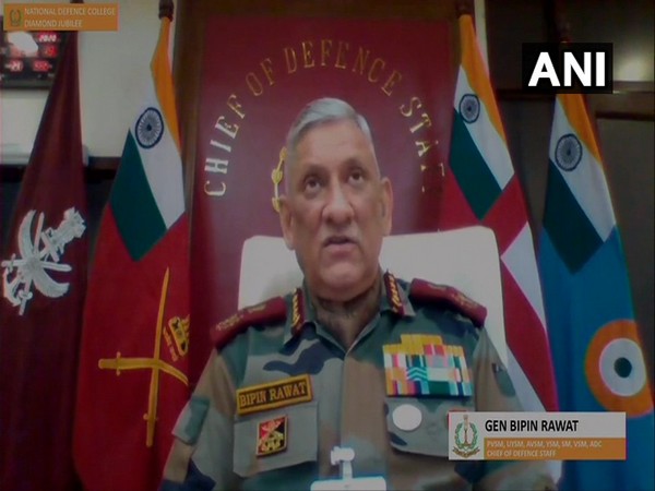 CDS General Bipin Rawat speaking at the Diamond Jubilee Webinar 2020 organised by National Defence College on Friday. [Photo/ANI]