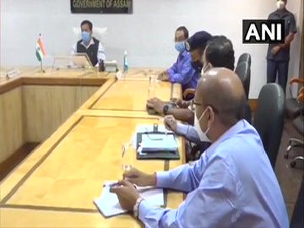 Assam Chief Minister Sarbananda Sonowal on Saturday reviewed the situation at Assam-Mizoram border (Photo/ANI)