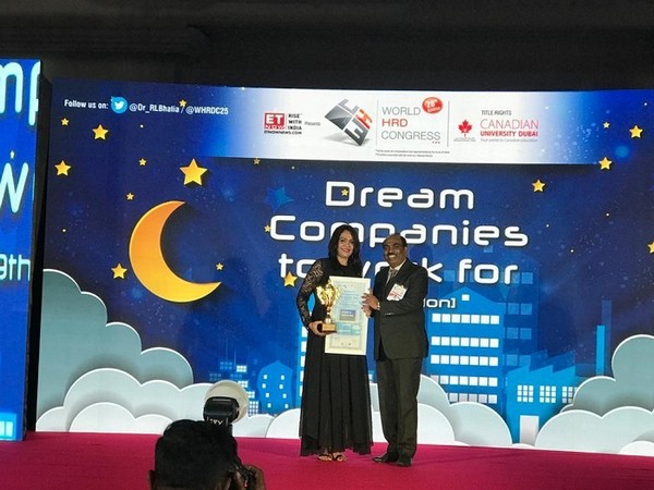 Maria Rajesh, Chief Human Resource Officer - Embassy Group, receives the award for 'Dream Company to work for in Real Estate'