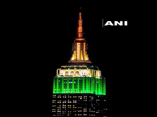 Empire State Building in New York illuminated in colours of Indian national flag on the occasion of India's 74th Independence Day. [Photo/ANI]
