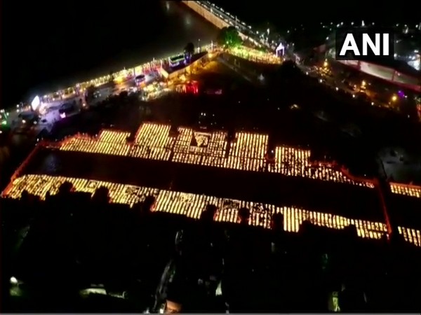 Aerial view of diyas in Ayodhya on Diwali. (Photo/ANI)