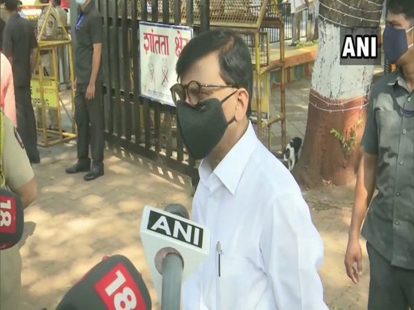Shiv Sena leader Sanjay Raut speaking to reporters in Mumbai on Tuesday. [Photo/ANI] 