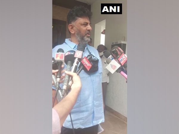 Karnataka Congress chief DK Shivakumar speaking to media persons in Bengaluru on Tuesday. [Photo/ANI]