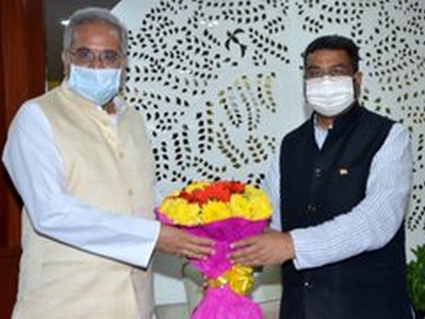 Chhattisgarh Chief Minister Bhupesh Baghel on Tuesday met Union Petroleum Minister Dharmendra Pradhan in New Delhi (Photo/ANI) 