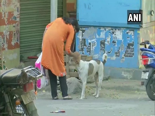 Shailaja with a stray dog in her locality. (Photo/ANI)
