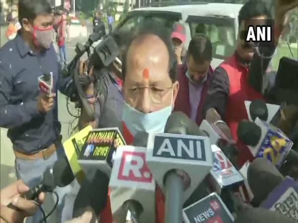 NDA candidate for Speaker post of Bihar Assembly Bijay Sinha speaking to reporters in Patna on Tuesday [Photo/ANI]