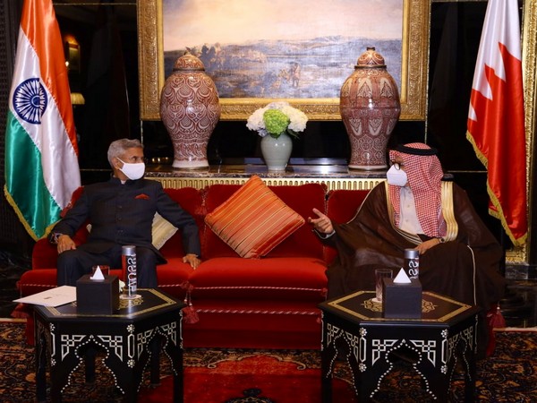 External Affairs Minister S Jaishankar meets Foreign Minister of Bahrain, Abdullatif bin Rashid Al Zayani on Tuesday. (Source:Twitter)