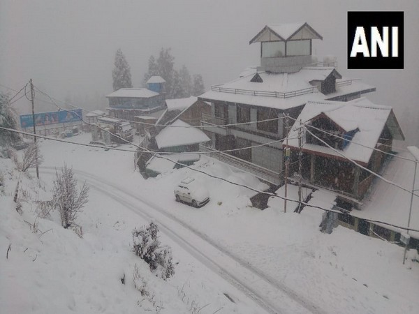 A thick blanket of snow covering roof tops in Narkanda. (Photo/ANI)