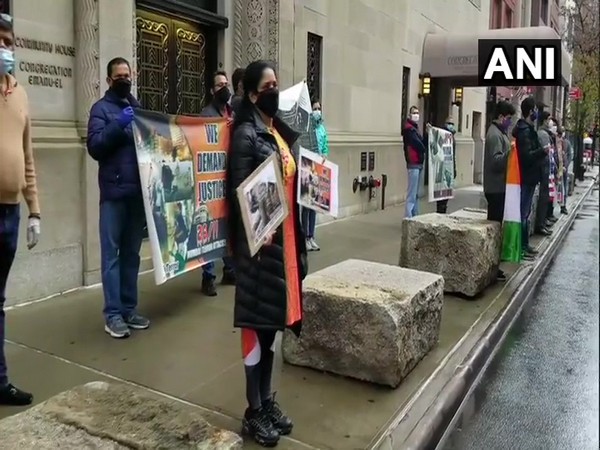 Indian American community stage protest outside Pakistan Consulate in New York on Thursday (local time)