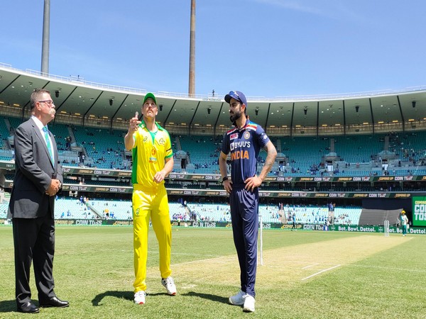 Australia captain Aaron Finch with India skipper Virat Kohli during the toss. (Photo/ BCCI Twitter)