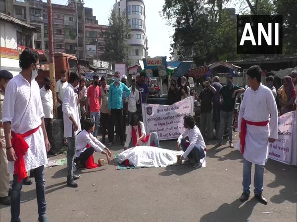 Artists perform the street play in Surat on Thursday. (Photo/ANI)