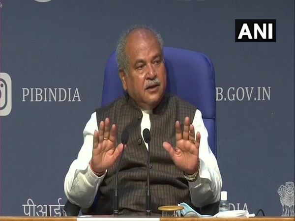 Union Agriculture Minister Narendra Singh Tomar speaking at a press briefing in New delhi on Thursday [Photo/ANI]