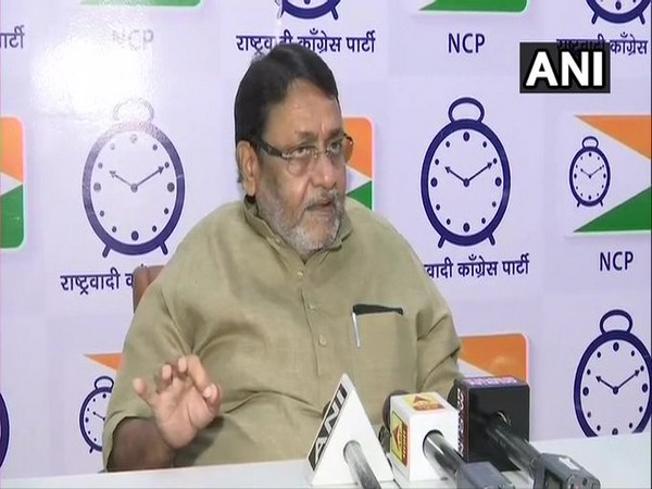 Nationalist Congress Party (NCP) leader Nawab Malik speaking in Mumbai on Thursday. Photo/ANI