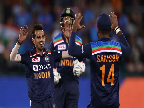 Yuzvendra Chahal celebrates after dismissing an Australia batsman (Photo: ICC twitter)