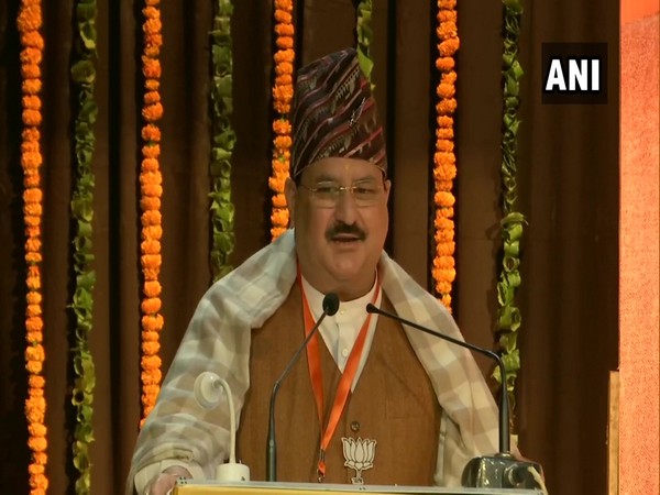 BJP president JP Nadda addressing a gathering at Dehradun on the first day of his 120-day tour of the nation [Photo/ANI]