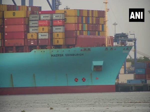 Maersk Edinburg in the inner harbour of the Kochi Port on Sunday. (Photo/ANI)