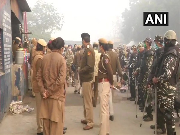 A huge deployment of security forces at Singhu border between Delhi and Haryana on Tuesday. (Photo/ANI)