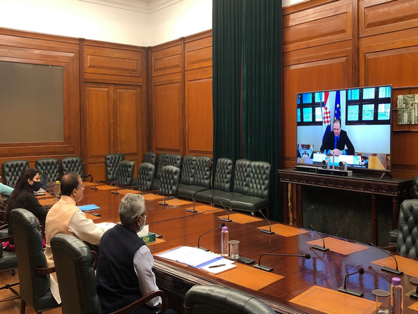 Virtual meeting between Minister of State for External Affairs V Muraleedharan and Croatian State Secretary for Political Affairs Frano Matusic (Source: Twitter)