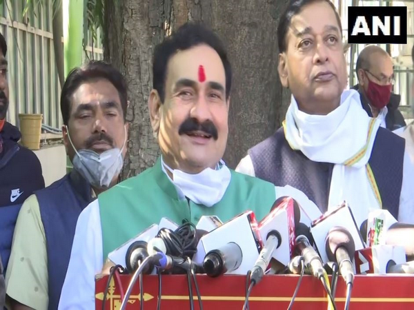 Madhya Pradesh Home Minister Narottam Mishra speaking to reporters on Wednesday. (Photo/ANI)