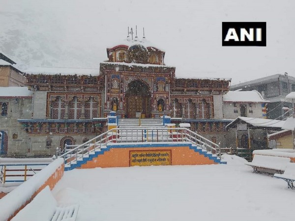 Badrinath Temple covered in snow on Saturday. (Photo/ANI)
