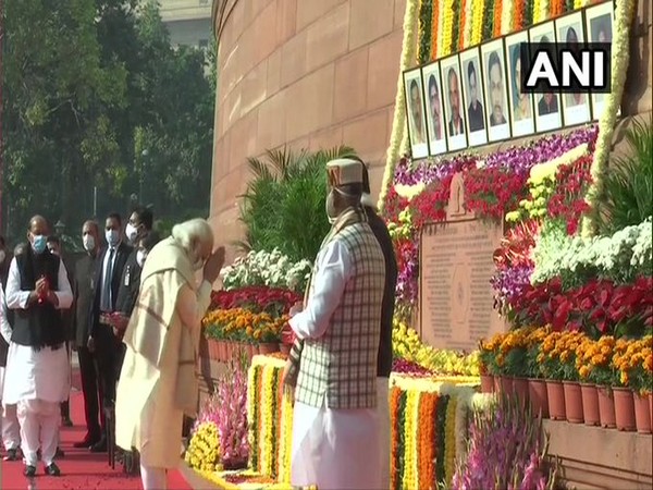 Prime Minister Narendra Modi on Sunday paid tributes to victims of 2001 Parliament attack. (Photo/ANI)