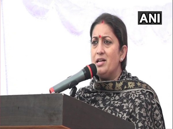 Union Minister Smriti Irani at a public rally in Reasi, Jammu and Kashmir. (Photo/ANI)