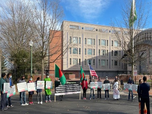 Dozens of protestors raised flags, held placards and chanted anti-Pakistan slogans.