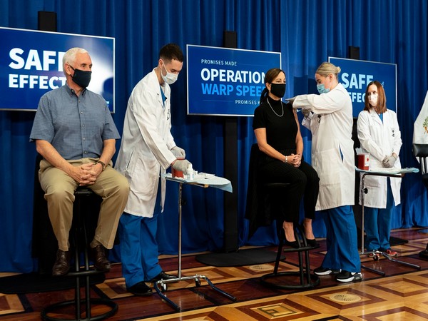 Vice President Mike Pence, second lady Karen Pence and Surgeon General Jerome Adams were administered the vaccine were administered COVID-19 vaccine on-camera. (Photo credit: Twitter/Mike Pence)