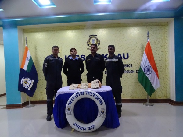 Indian Coast Guard recover narcotics off Jakhau, yesterday (Photo/ANI)