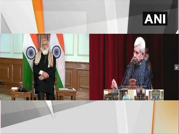 PM Narendra Modi and Jammu and Kashmir Lieutenant Governor Manoj Sinha on Saturday.  (Photo/ANI)