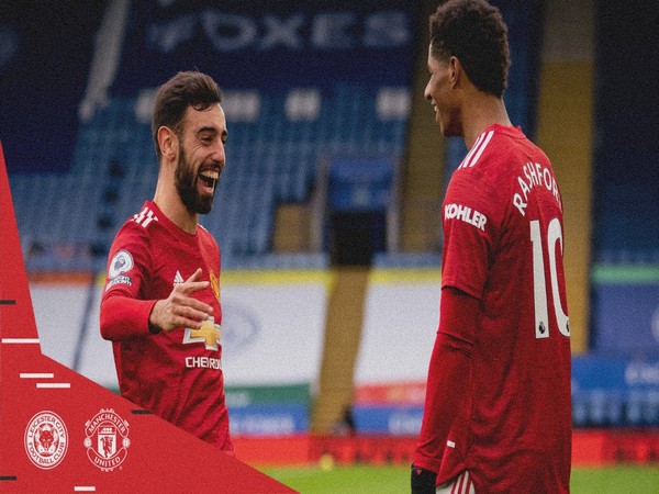 Bruno Fernandes and Marcus Rashford in action against Leicester City (Photo/ Manchester United Twitter)